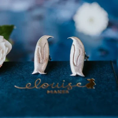 Penguin Cufflinks, handmade with Sustainable Silver, Box Shot