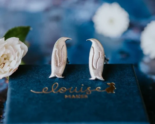 Penguin Cufflinks, handmade with Sustainable Silver, Box Shot