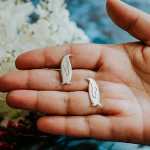 Penguin Cufflinks, handmade with Sustainable Silver, Hand Shot