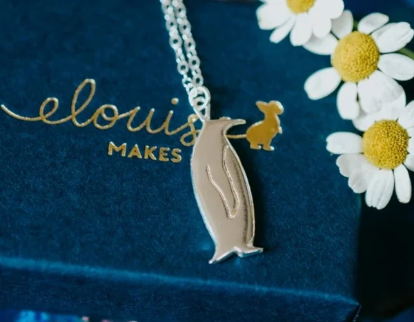 Penguin Necklace, handmade with Sustainable Silver, Box Shot