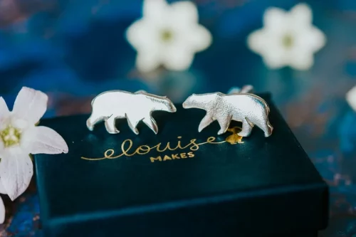 Polar Bear Cufflinks, handmade with Sustainable Silver, Box Shot