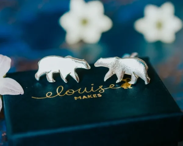 Polar Bear Cufflinks, handmade with Sustainable Silver, Box Shot