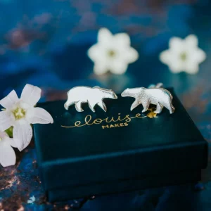 Polar Bear Cufflinks, handmade with Sustainable Silver, Box Shot Zoom