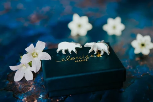 Polar Bear Cufflinks, handmade with Sustainable Silver, Box Shot Zoom