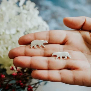 Polar Bear Cufflinks, handmade with Sustainable Silver, Hand Shot
