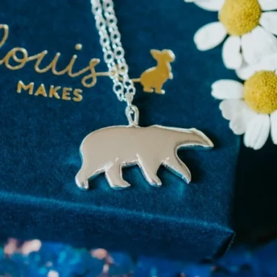 Polar Bear Necklace, handmade with Sustainable Silver, Box Shot