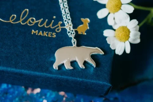 Polar Bear Necklace, handmade with Sustainable Silver, Box Shot