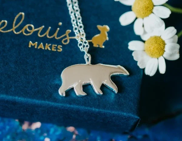 Polar Bear Necklace, handmade with Sustainable Silver, Box Shot