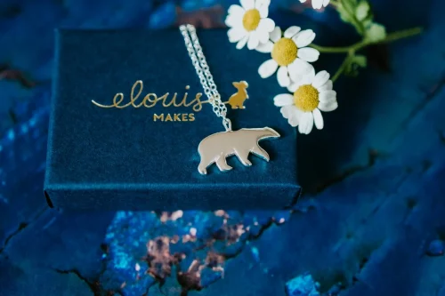 Polar Bear Necklace, handmade with Sustainable Silver, Box Shot Zoom
