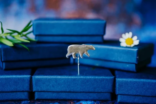 Polar Bear Pin, handmade with Sustainable Silver, Box Shot