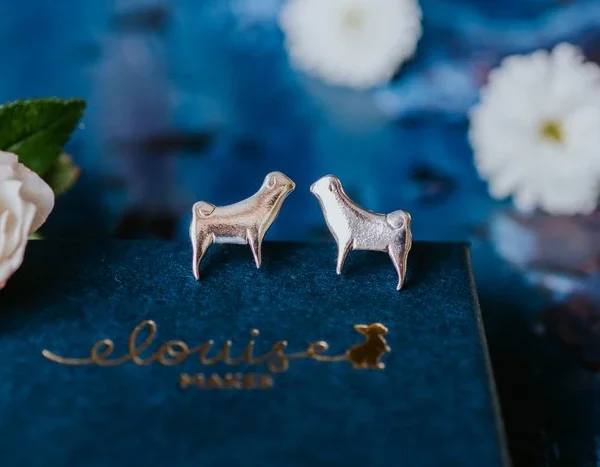 Pug Dog Cufflinks, handmade with Sustainable Silver, Box Shot