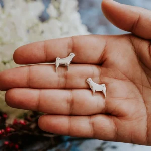 Pug Dog Cufflinks, handmade with Sustainable Silver, Hand Shot