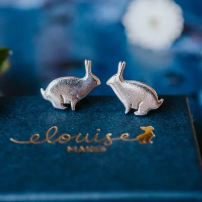Rabbit Cufflinks, handmade with Sustainable Silver, Box Shot