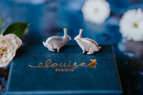 Rabbit Cufflinks, handmade with Sustainable Silver, Box Shot