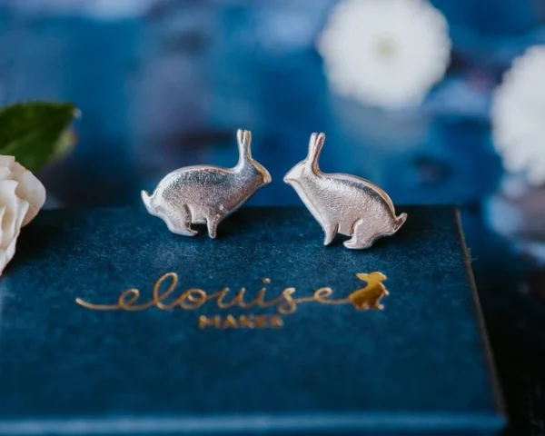 Rabbit Cufflinks, handmade with Sustainable Silver, Box Shot
