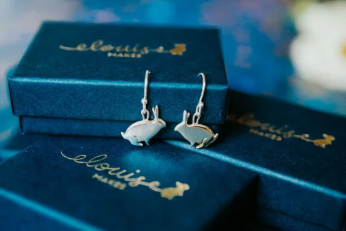 Rabbit Earrings, handmade with Sustainable Silver, Box Shot