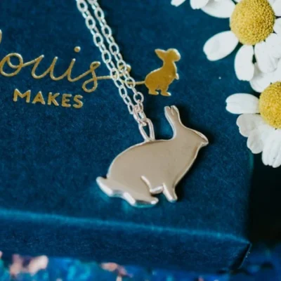 Rabbit Necklace, handmade with Sustainable Silver, Box Shot