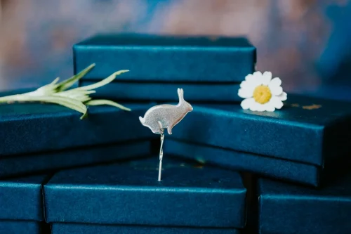 Rabbit Pin, handmade with Sustainable Silver, Box Shot