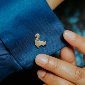 Squirrel Cufflinks, handmade with Sustainable Silver, Model Shot