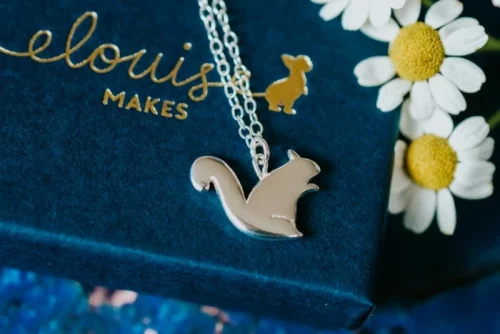 Squirrel Necklace, handmade with Sustainable Silver, Box Shot