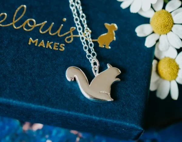 Squirrel Necklace, handmade with Sustainable Silver, Box Shot