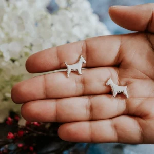 Westie Dog Cufflinks, handmade with Sustainable Silver, Hand Shot