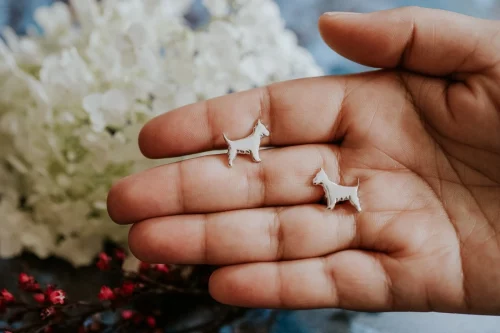 Westie Dog Cufflinks, handmade with Sustainable Silver, Hand Shot