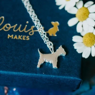 Westie Dog Necklace, handmade with Sustainable Silver, Box Shot