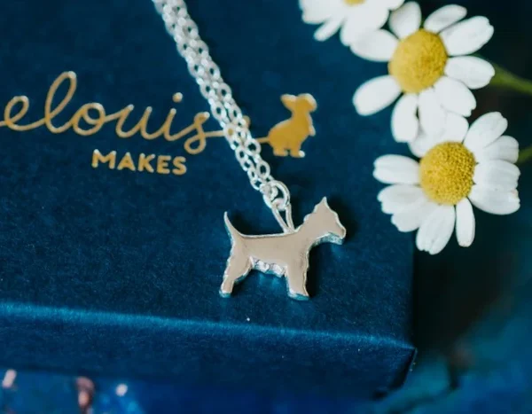 Westie Dog Necklace, handmade with Sustainable Silver, Box Shot