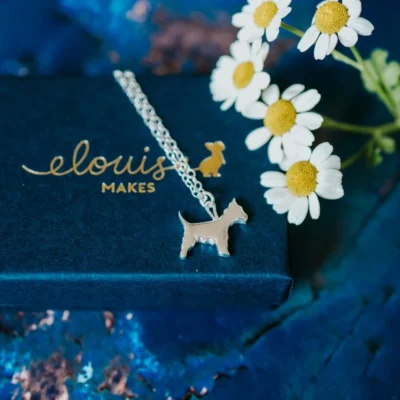 Westie Dog Necklace, handmade with Sustainable Silver, Box Shot Zoom