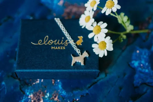 Westie Dog Necklace, handmade with Sustainable Silver, Box Shot Zoom