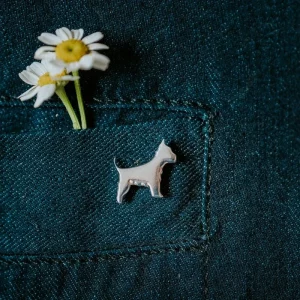 Westie Dog Pin, handmade with Sustainable Silver, Model Shot