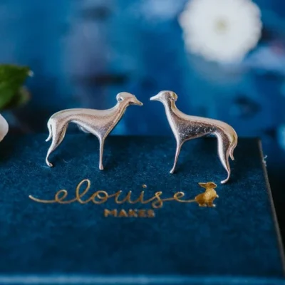 Whippet Dog Pin, handmade with Sustainable Silver, Box Shot