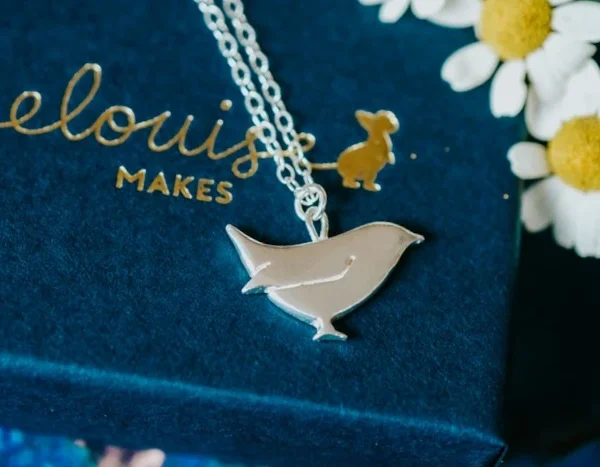 Wren Necklace, handmade with Sustainable Silver, Box Shot