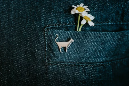 Standing Cat Pin, handmade with Sustainable Silver, Model Shot