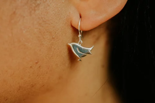 Wren Earrings, handmade with Sustainable Silver, Model Shot