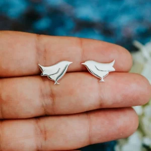 Wren Stud Earrings, handmade with Sustainable Silver, Hand Shot