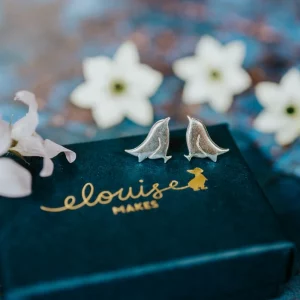 Wren Stud Earrings, handmade with Sustainable Silver, Box Shot