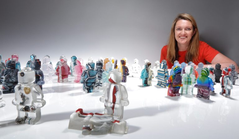 Hannah Gibson, Geologist and Glass artist & her cast glass ‘Whispering Sweet Nothings’