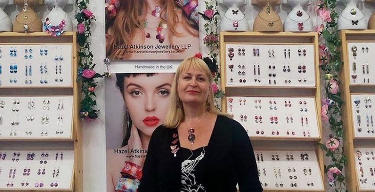 Hazel Atkinson at her stand at International Jewellery London