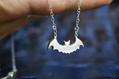 Bat Necklace, Handmade from Sterling Silver Zoomed