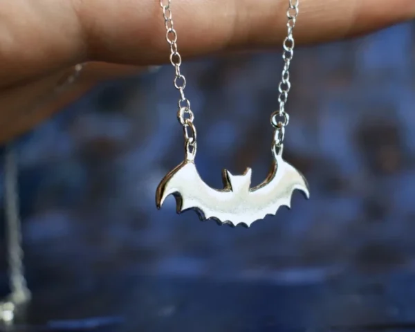 Bat Necklace, Handmade from Sterling Silver Zoomed