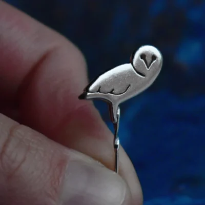 Handcrafted sterling silver owl pin featuring an intricately detailed owl design, ethically sourced and handmade in the UK. Designed and handmade by Elouise Makes Jewellery