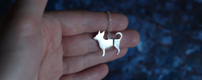 Bespoke Chihuahua with Letterstamping - Silver Jewellery Commission